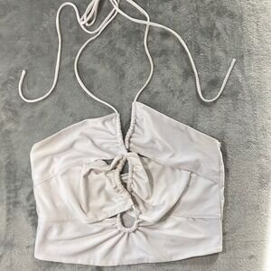Better Be Halter Crop Top Women Medium White Ruched Keyhole Summer Y2K Festival